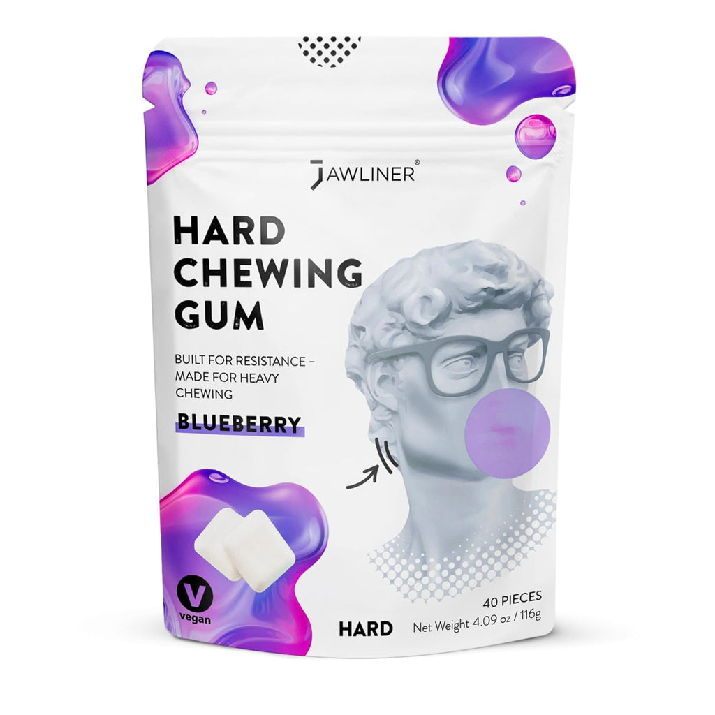 ® Hard Jawline Gum for Facial Fitness - Jaw Exerciser for Sculpted Masseter Muscle with 6-10× Stronger Resistance - Sugar-Free Vegan Workout Gum - Blueberry Flavor, 40 Pieces