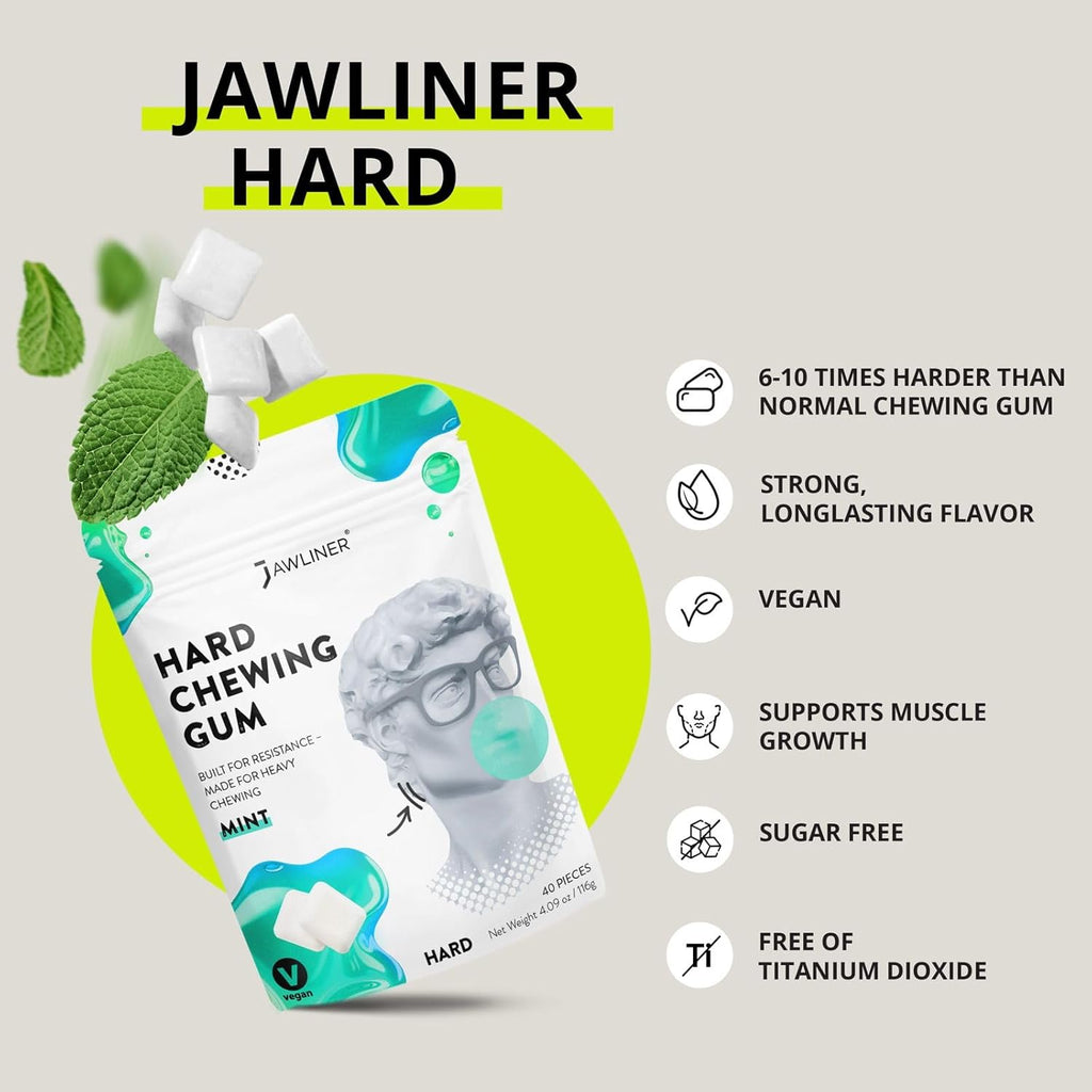 ® Hard Jawline Gum for Facial Fitness - Jaw Exerciser for Sculpted Masseter Muscle with 6-10× Stronger Resistance - Sugar-Free Vegan Workout Gum - Mango Flavor, 40 Pieces