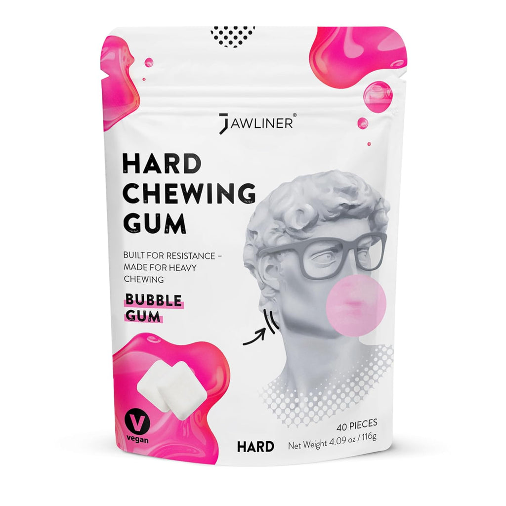 ® Hard Jawline Gum for Facial Fitness - Jaw Exerciser for Sculpted Masseter Muscle with 6-10× Stronger Resistance - Sugar-Free Vegan Workout Gum - Bubble Flavor, 40 Pieces