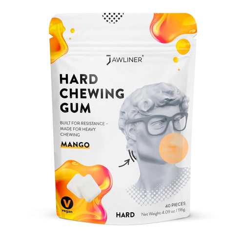 ® Hard Jawline Gum for Facial Fitness - Jaw Exerciser for Sculpted Masseter Muscle with 6-10× Stronger Resistance - Sugar-Free Vegan Workout Gum - Mango Flavor, 40 Pieces