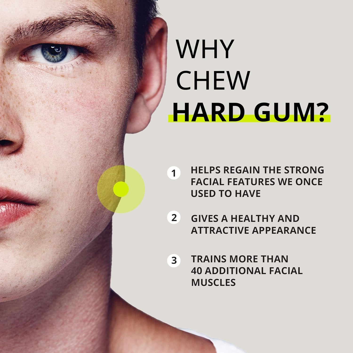 ® Hard Jawline Gum for Facial Fitness - Jaw Exerciser for Sculpted Masseter Muscle with 6-10× Stronger Resistance - Sugar-Free Vegan Workout Gum - Mango Flavor, 40 Pieces